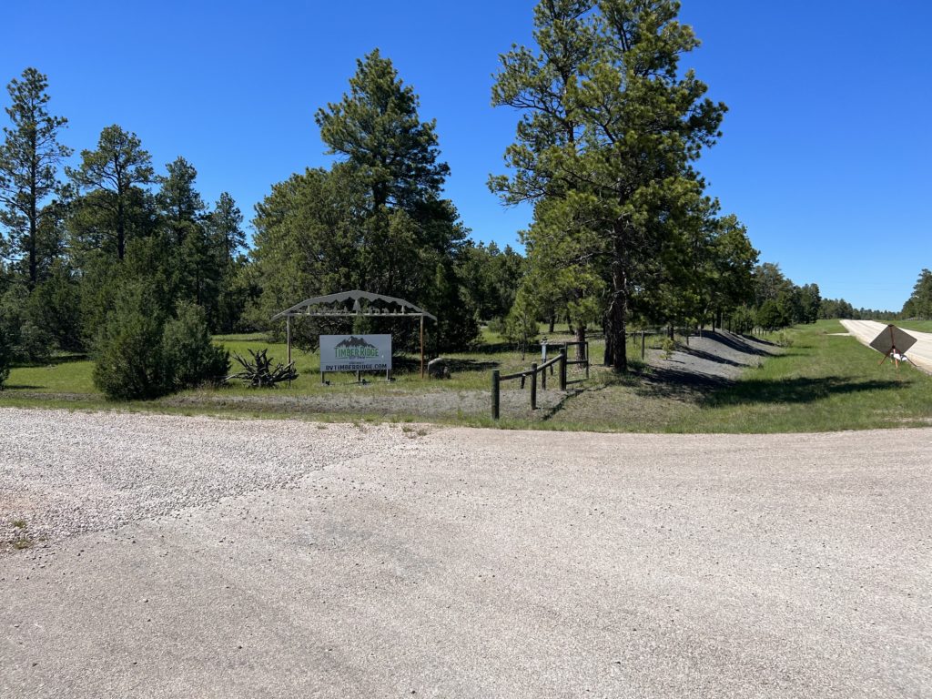 Timber Ridge RV Park sign — take the second left